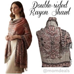 Elegant Shawl Wrap Scarf Double-Sided Super Soft Rayon Silver Rust Black